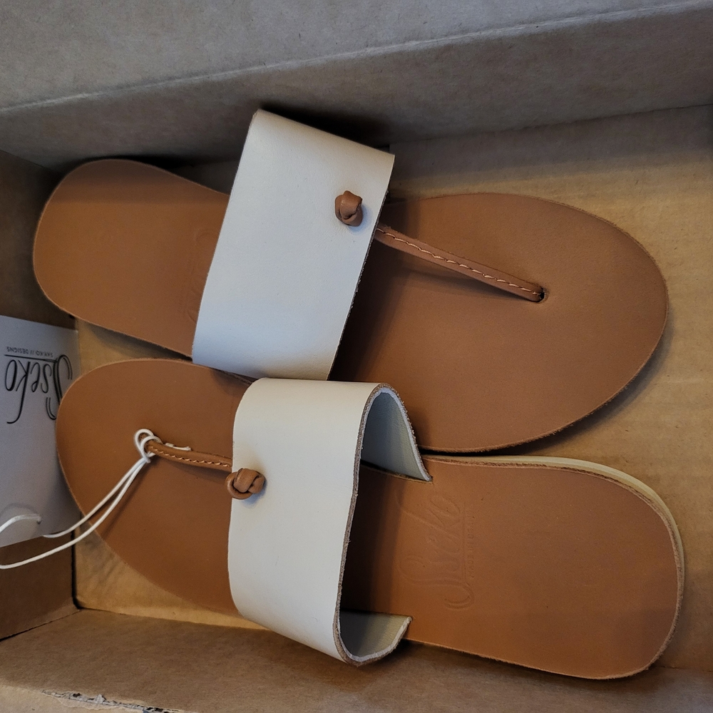 Stylish White and Tan Sandals